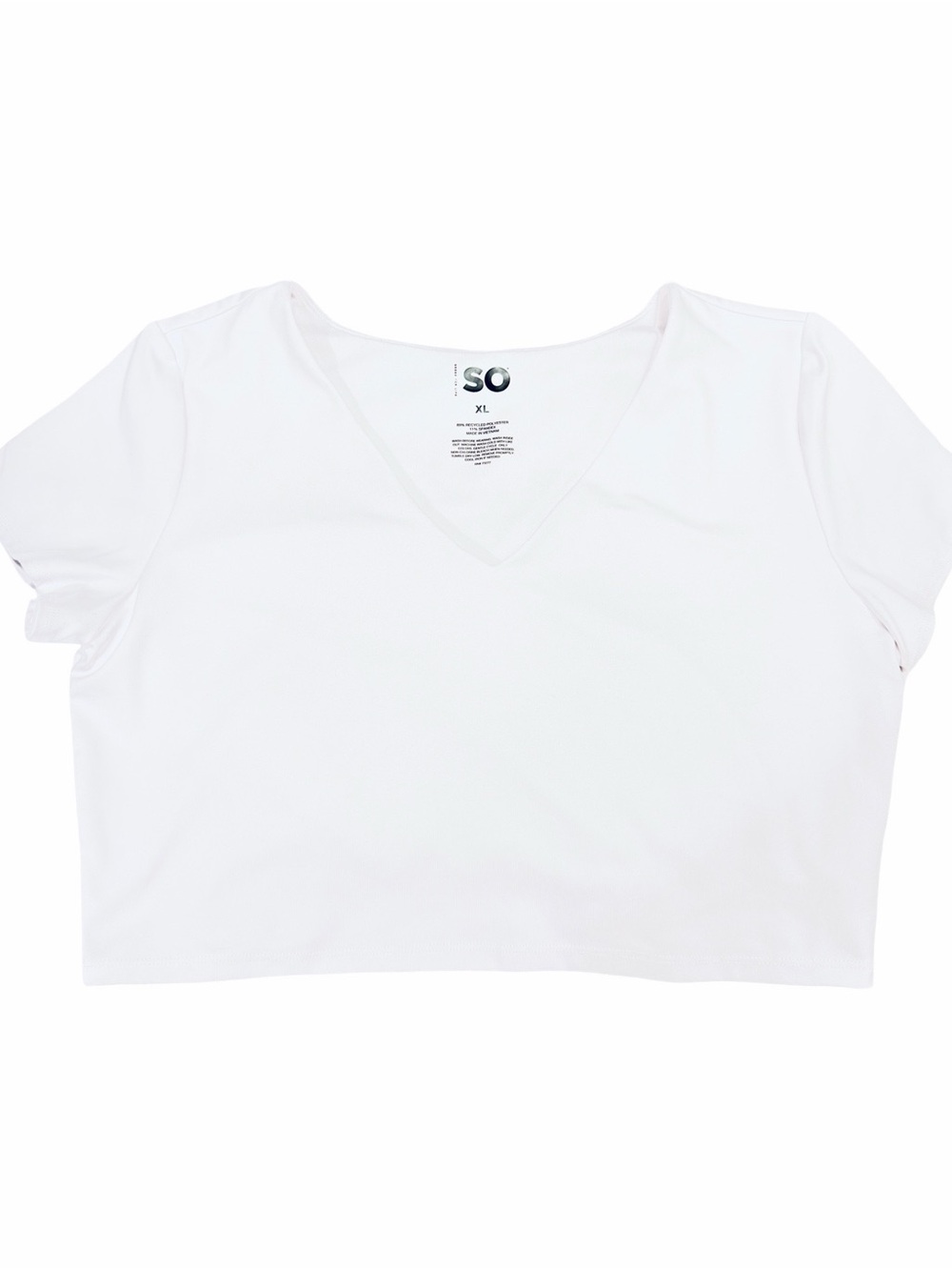 SO White V-Neck Short Sleeve Active Crop Top with Built in Bra